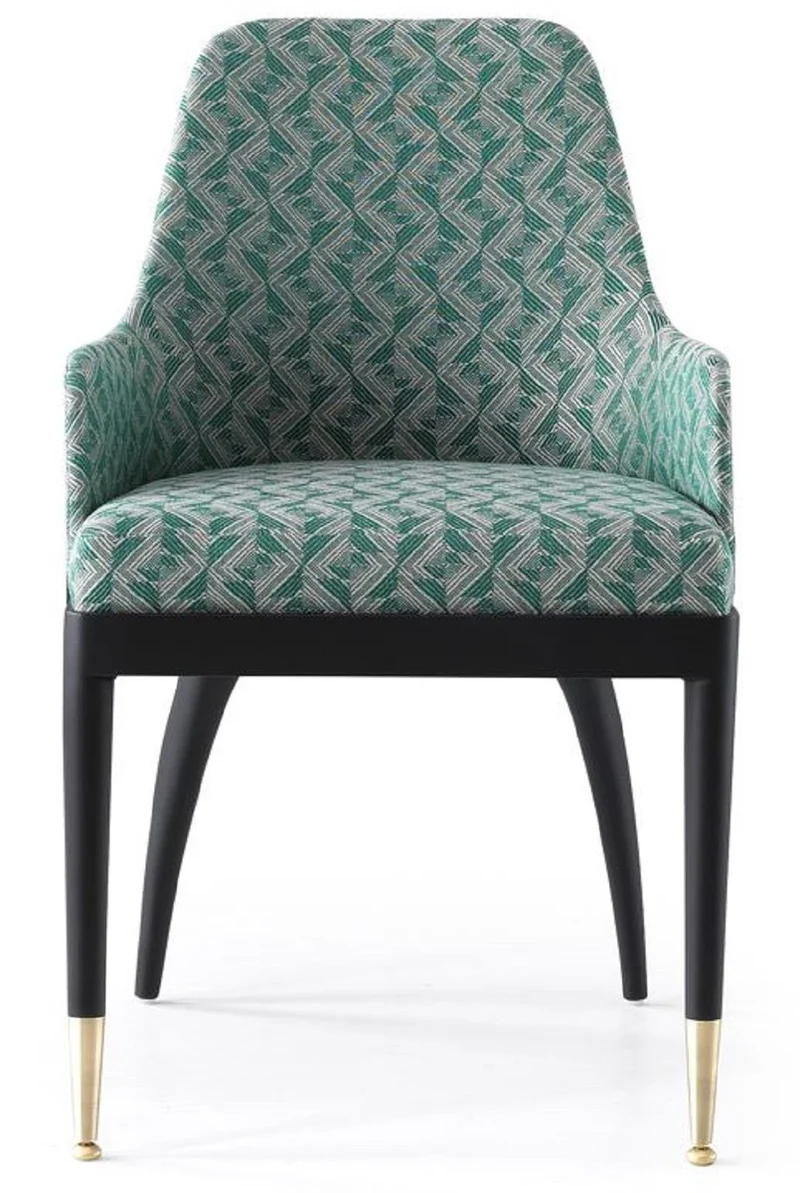 Casa Padrino Luxus Esszimmerstuhl 8er Set mit Armlehnen Grün Muster / Schwarz / Messing 55 x 59 x H. 88 cm - Esszimmer Möbel - Restaurant Möbel - Esszimmer Einrichtung - Luxus Möbel