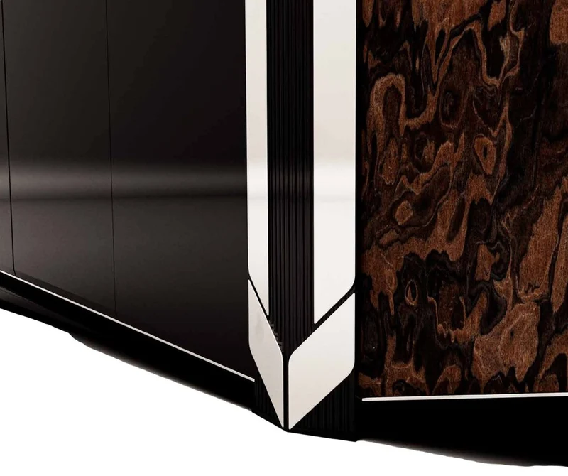 Casa Padrino Luxus Designer Sideboard mit 4 Türen Schwarz / Braun / Silber 230 x 54 x H. 85 cm - Luxus Möbel - Designer Möbel - Esszimmer Möbel - Hotel Möbel - Luxus Qualität