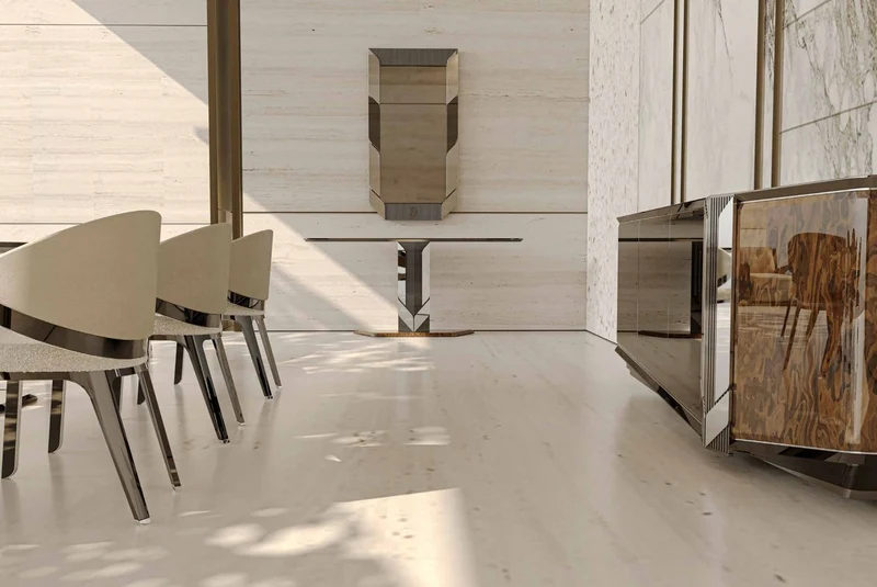 Casa Padrino Luxus Designer Sideboard mit 4 Türen Schwarz / Braun / Silber 230 x 54 x H. 85 cm - Luxus Möbel - Designer Möbel - Esszimmer Möbel - Hotel Möbel - Luxus Qualität