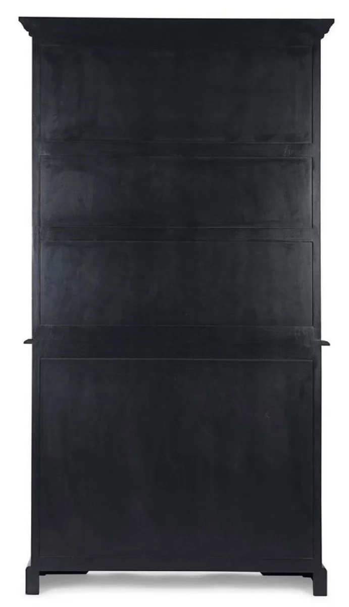Casa Padrino Landhausstil Schrank Antik Schwarz 111,4 x 42,5 x H. 203 cm - Landhausstil Esszimmerschrank mit 4 Türen und 2 Schubladen - Landhausstil Vitrine - Landhausstil Esszimmer Möbel