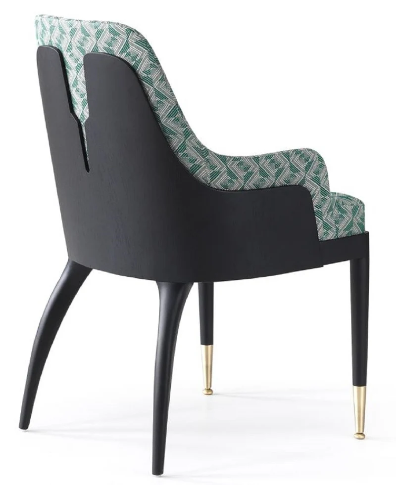 Casa Padrino Luxus Esszimmerstuhl 6er Set mit Armlehnen Grün Muster / Schwarz / Messing 55 x 59 x H. 88 cm - Esszimmer Möbel - Restaurant Möbel - Esszimmer Einrichtung - Luxus Möbel