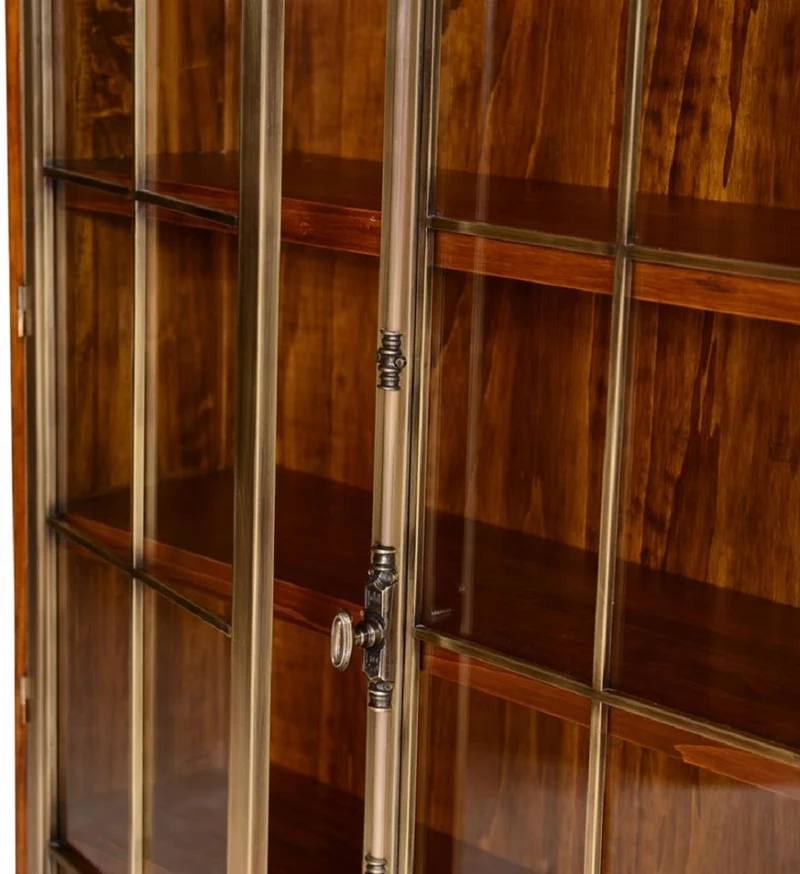 Casa Padrino Luxus Vintage Stil Bücherschrank mit Leiter Braun 331 x 34 x H. 256 cm - Massivholz Schrank - Regalschrank - Wohnzimmerschrank - Büroschrank - Luxus Massivholz Möbel - Büro Möbel