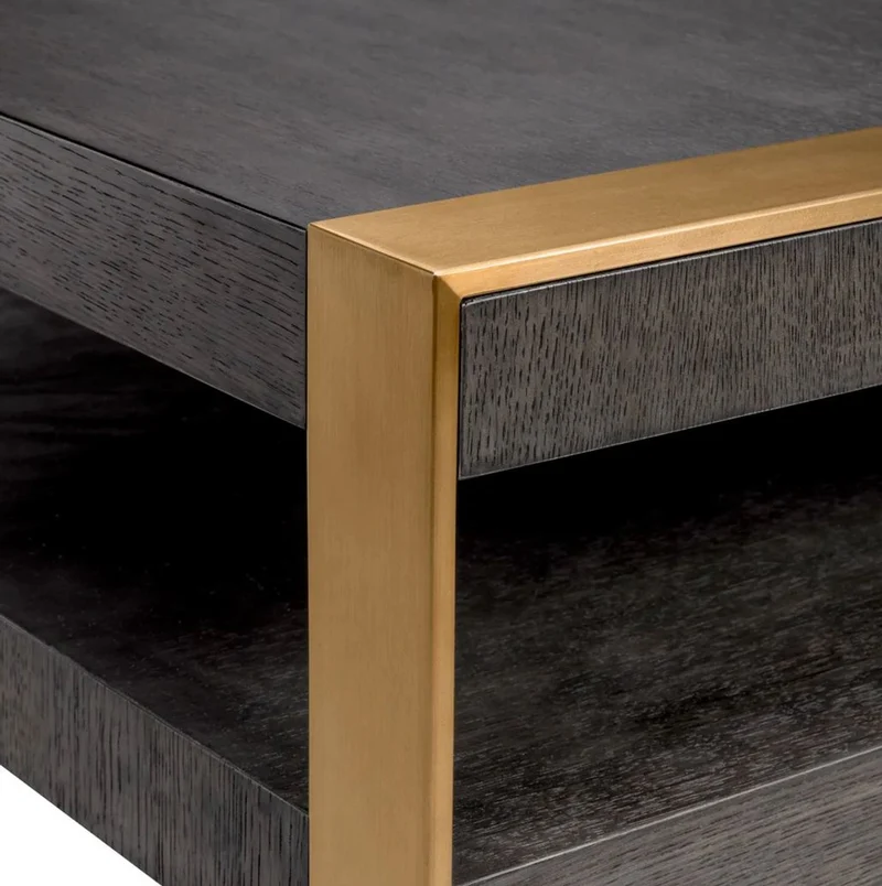 Casa Padrino Luxus Couchtisch Mokka / Messing 150 x 150 x H. 42,5 cm - Quadratischer Wohnzimmertisch - Wohnzimmer Möbel - Massivholz Möbel - Luxus Möbel - Luxus Einrichtung