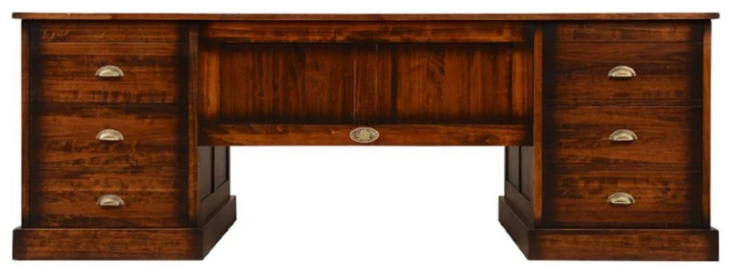 Casa Padrino Luxus Vintage Stil Schreibtisch Braun 220 x 95 x H. 78,5 cm - Massivholz Bürotisch mit 12 Schubladen - Vintage Stil Büro Möbel - Luxus Büro Möbel - Massivholz Büro Möbel