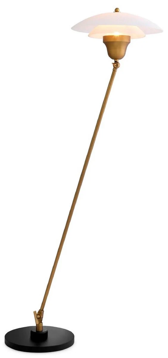 Casa Padrino Luxus Stehleuchte Antik Messing / Weiß / Schwarz Ø 39 x H. 155 cm - Stehleuchte mit rundem Glas Lampenschirm und Marmorsockel - Luxus Stehleuchten - Luxus Leuchten - Luxus Möbel