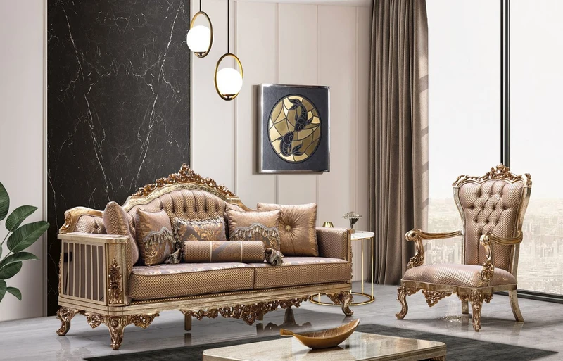 Casa Padrino Luxus Barock Sofa Kupfer / Antik Silber / Gold - Barockstil Wohnzimmer Sofa mit elegantem Muster - Luxus Wohnzimmer Möbel im Barockstil - Barock Einrichtung - Barock Möbel
