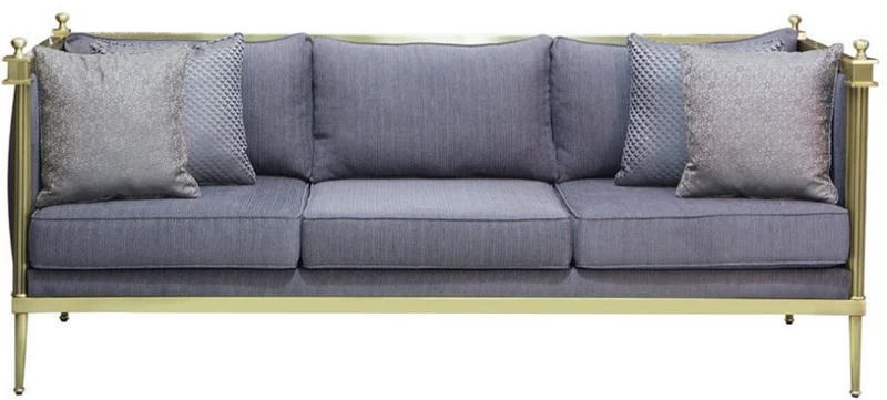 Casa Padrino Luxus Sofa Blau / Matt Gold 224 x 80 x H. 88 cm - Wohnzimmer Sofa - Hotel Sofa - Wohnzimmer Möbel - Wohnzimmer Einrichtung - Hotel Möbel - Luxus Möbel - Luxus Einrichtung