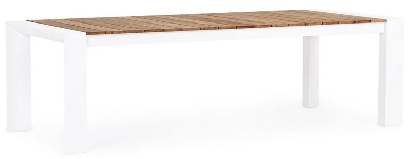 Casa Padrino Luxus Gartentisch Naturfarben / Weiß 253-384 x 110 x H. 75 cm - Ausziehbarer Garten Esstisch mit Teakholz Tischplatte und Aluminium Beinen - Luxus Garten & Terrassen Möbel