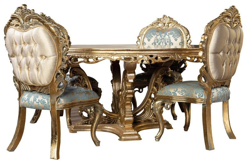 Casa Padrino Luxus Barock Esszimmer Stuhl 4er Set Türkis / Gold - Prunkvolle Barockstil Küchen Stühle - Luxus Esszimmer Möbel im Barockstil - Barock Esszimmer Möbel - Barockstil Möbel