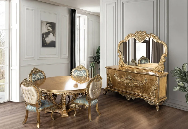 Casa Padrino Luxus Barock Esszimmer Stuhl 4er Set Türkis / Gold - Prunkvolle Barockstil Küchen Stühle - Luxus Esszimmer Möbel im Barockstil - Barock Esszimmer Möbel - Barockstil Möbel