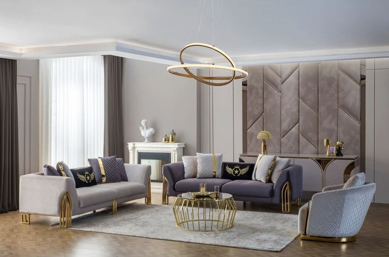 Casa Padrino Luxus Sofa Grau / Gold 230 x 90 x H. 77 cm - Wohnzimmer Sofa - Hotel Sofa - Wohnzimmer Möbel - Hotel Möbel - Luxus Möbel - Wohnzimmer Einrichtung - Luxus Einrichtung