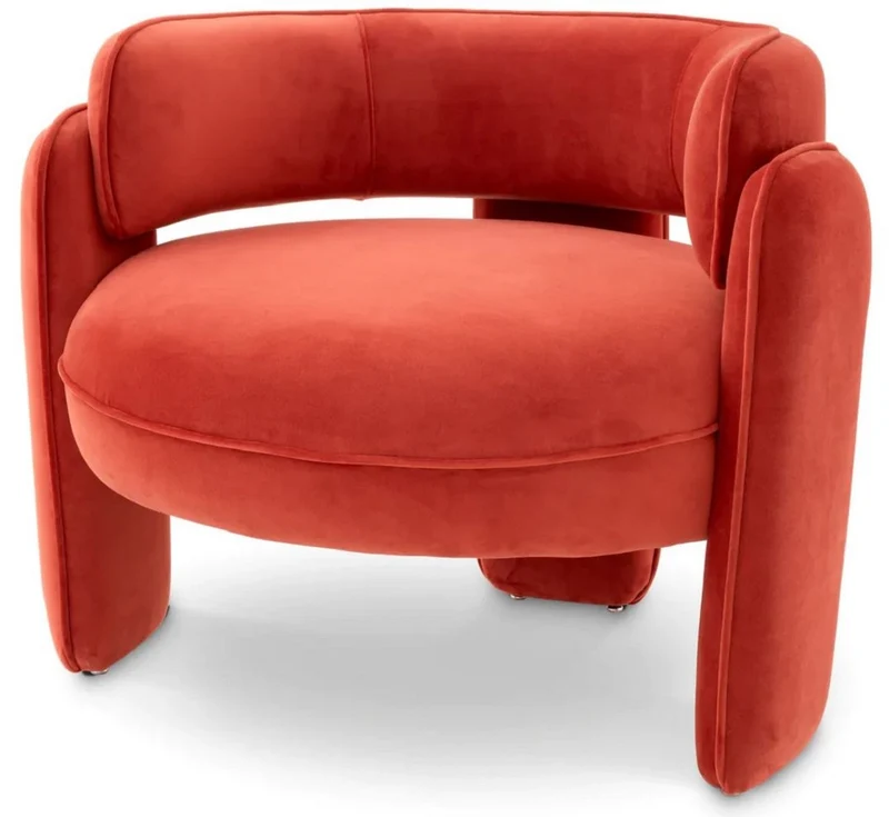 Casa Padrino Luxus Samt Sessel Orange 80 x 71 x H. 68,5 cm - Wohnzimmer Sessel - Hotel Sessel - Wohnzimmer Möbel - Luxus Möbel - Wohnzimmer Einrichtung - Luxus Einrichtung - Möbel Luxus