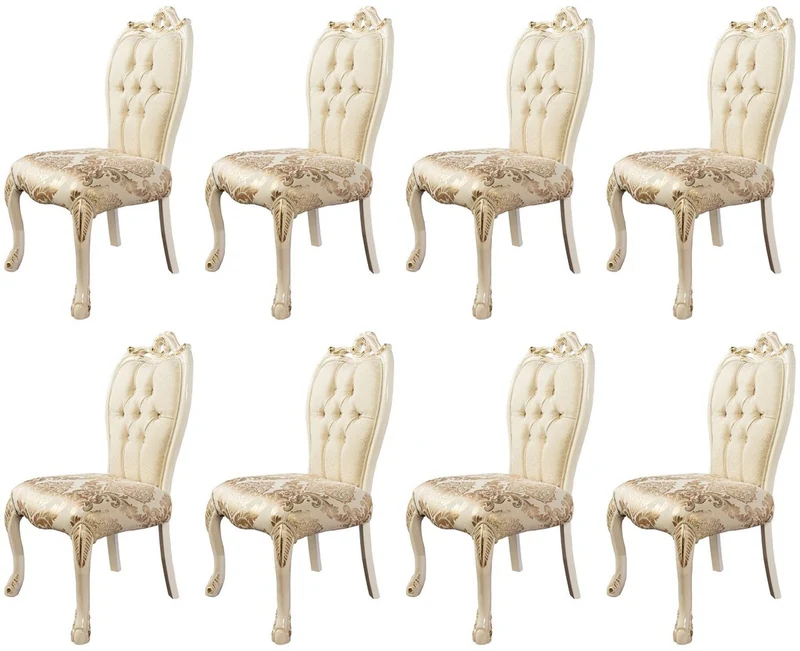 Casa Padrino Luxus Barock Esszimmer Stuhl 8er Set Weiß / Gold - Prunkvolle Barockstil Küchen Stühle - Luxus Esszimmer Möbel im Barockstil - Barock Esszimmer Möbel - Barockstil Möbel