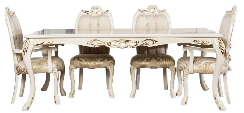 Casa Padrino Luxus Barock Esszimmer Stuhl 8er Set Weiß / Gold - Prunkvolle Barockstil Küchen Stühle - Luxus Esszimmer Möbel im Barockstil - Barock Esszimmer Möbel - Barockstil Möbel