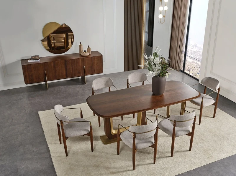Casa Padrino Luxus Esstisch Braun / Messing 222 x 100 x H. 78 cm - Rechteckiger Massivholz Küchentisch - Esszimmer Möbel - Küchen Möbel - Luxus Möbel - Luxus Einrichtung