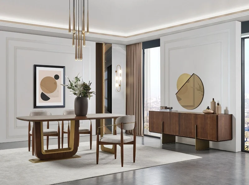 Casa Padrino Luxus Esstisch Braun / Messing 222 x 100 x H. 78 cm - Rechteckiger Massivholz Küchentisch - Esszimmer Möbel - Küchen Möbel - Luxus Möbel - Luxus Einrichtung