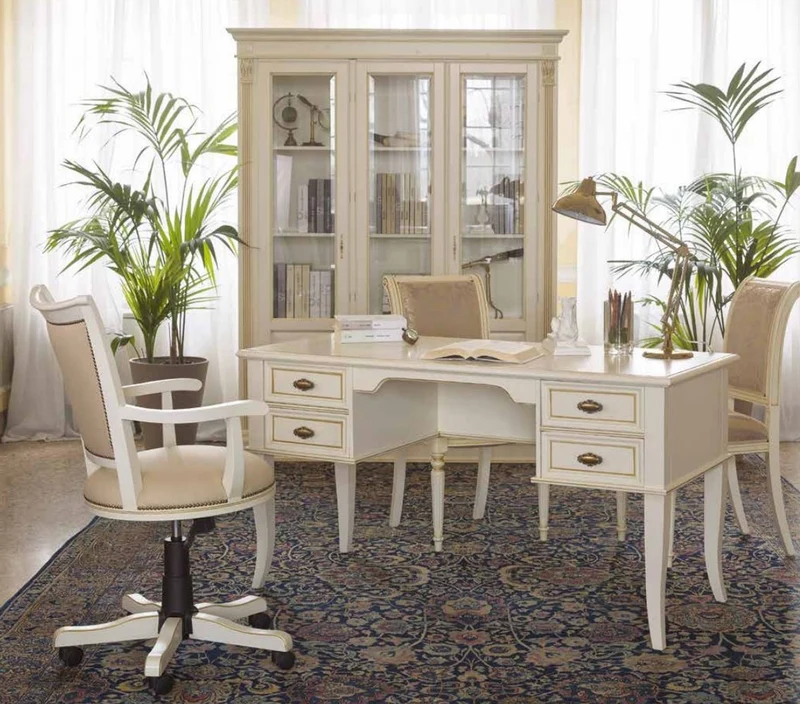 Casa Padrino Luxus Bürostuhl Beige / Antik Creme / Schwarz - Höhenverstellbarer Schreibtischstuhl - Drehstuhl mit edlem Kunstleder - Luxus Büro Möbel - Luxus Qualität - Made in Italy