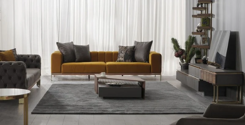 Casa Padrino Luxus Wohnzimmer TV Schrank Set Grau / Braun / Gold - 1 TV Schrank mit 4 Schubladen & 2 Wandregale - Wohnzimmer Möbel - Massivholz Möbel - Luxus Möbel - Luxus Einrichtung