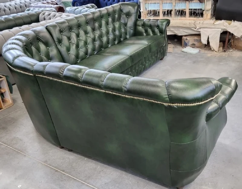 Casa Padrino Luxus Chesterfield Leder Ecksofa Vintage Grün 290 x 240 x H. 80 cm - Echtleder Wohnzimmer Sofa - Wohnzimmer Möbel - Chesterfield Möbel - Luxus Möbel - Luxus Wohnzimmer Einrichtung
