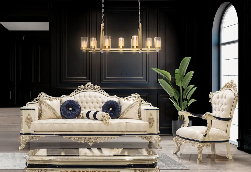 Casa Padrino Luxus Barock Sofa Weiß / Creme / Schwarz / Antik Gold - Barockstil Wohnzimmer Sofa mit elegantem Muster - Luxus Wohnzimmer Möbel im Barockstil - Barock Einrichtung - Barock Möbel