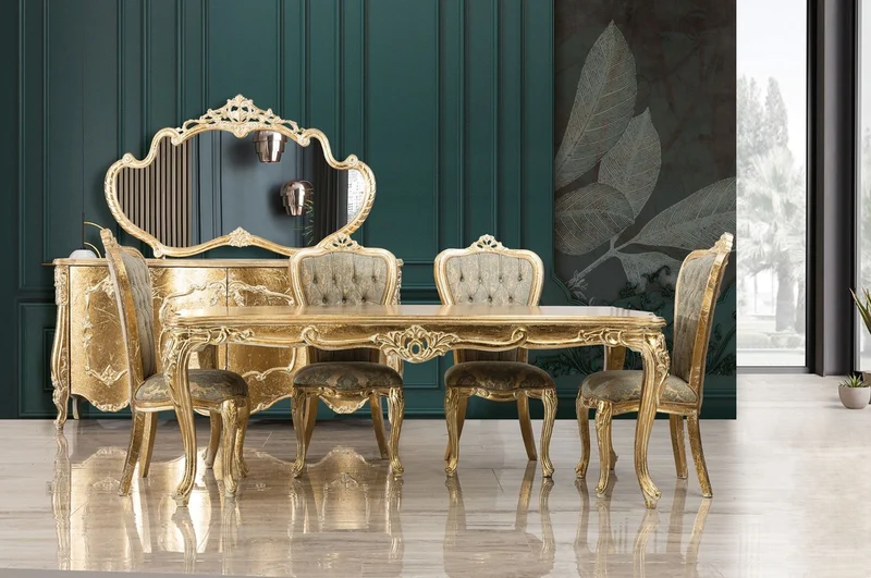 Casa Padrino Luxus Barock Esszimmer Stuhl 6er Set Grün / Antik Gold - Prunkvolle Barockstil Küchen Stühle - Luxus Barockstil Esszimmer Möbel - Barock Esszimmer Möbel - Barockstil Möbel