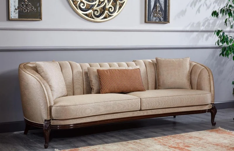 Casa Padrino Luxus Barock Sofa Beige / Dunkelbraun - Prunkvolles Wohnzimmer Sofa - Barockstil Wohnzimmer Möbel - Luxus Möbel im Barockstil - Barock Einrichtung - Edel & Prunkvoll