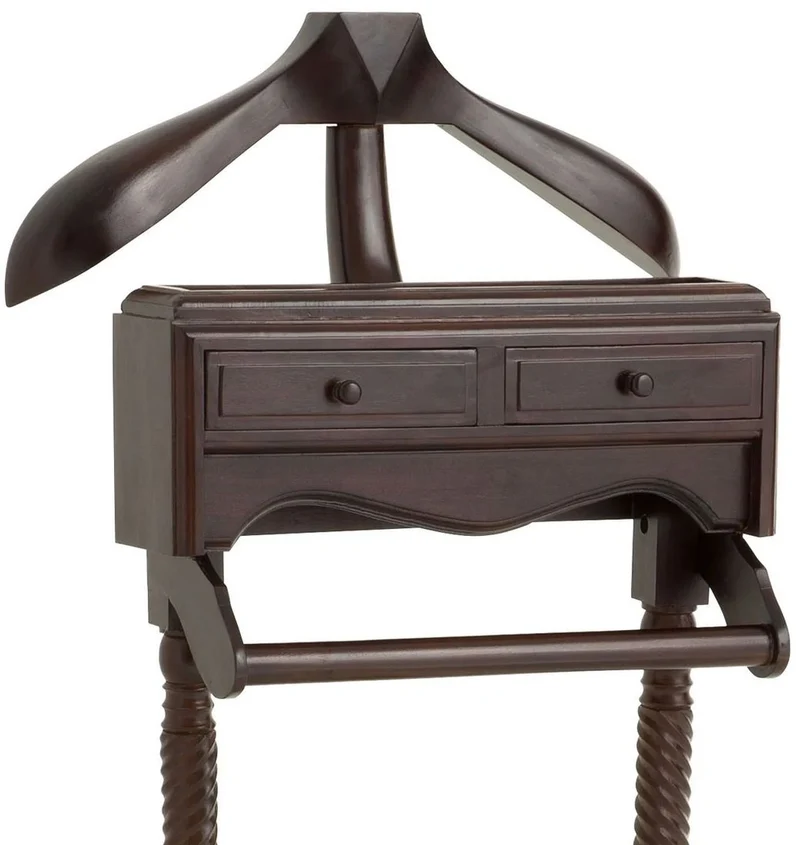 Casa Padrino Luxus Mahagoni Dressboy mit 2 Schubladen Dunkelbraun 51 x 46,5 x H. 123 cm - Kleiderständer - Garderobenständer - Stummer Diener - Schlafzimmer Accessoires - Hotel Accessoires