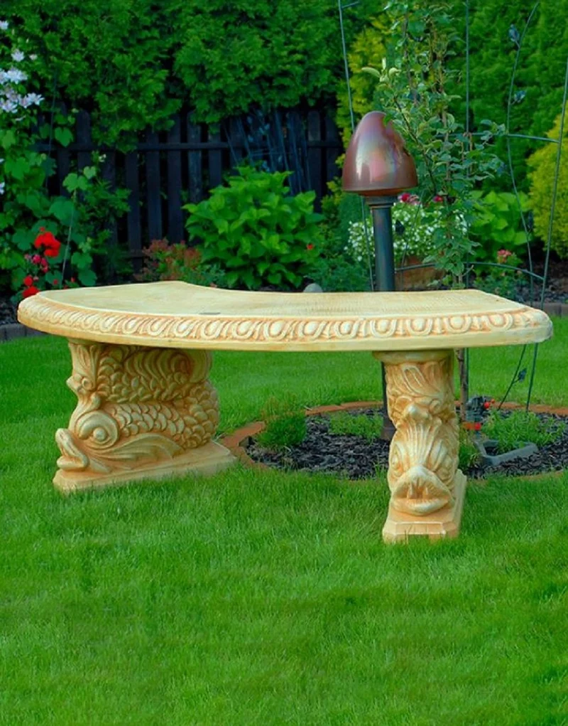 Casa Padrino Stein Gartenbank Sandfarben / Beige 156 x 46 x H. 49 cm - Gebogene Garten Sitzbank im orientalischen Stil - Stein Garten Bank - Garten Möbel im orientalischen Stil