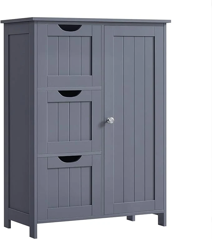 VASAGLE Bathroom Floor Storage Cabinet, Bathroom Storage Unit with 3 Drawers, 1 Adjustable Shelf, Bathroom Cabinet Freestanding