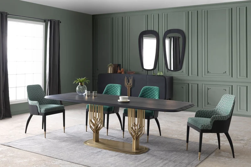 Casa Padrino Luxus Esstisch Schwarz / Antik Messing 240 x 100 x H. 75 cm - Esszimmertisch mit Massivholz Tischplatte - Esszimmer Möbel - Luxus Möbel - Luxus Esszimmer Einrichtung