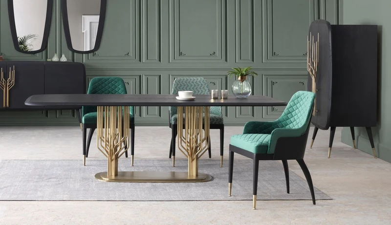 Casa Padrino Luxus Esstisch Schwarz / Antik Messing 240 x 100 x H. 75 cm - Esszimmertisch mit Massivholz Tischplatte - Esszimmer Möbel - Luxus Möbel - Luxus Esszimmer Einrichtung