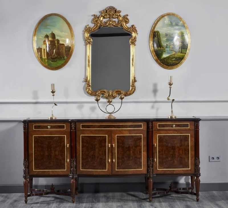 Casa Padrino Luxus Barock Sideboard Dunkelbraun / Braun - Prunkvoller Massivholz Schrank mit 4 Türen und 3 Schubladen - Luxus Möbel im Barockstil - Barock Möbel - Edel & Prunkvoll