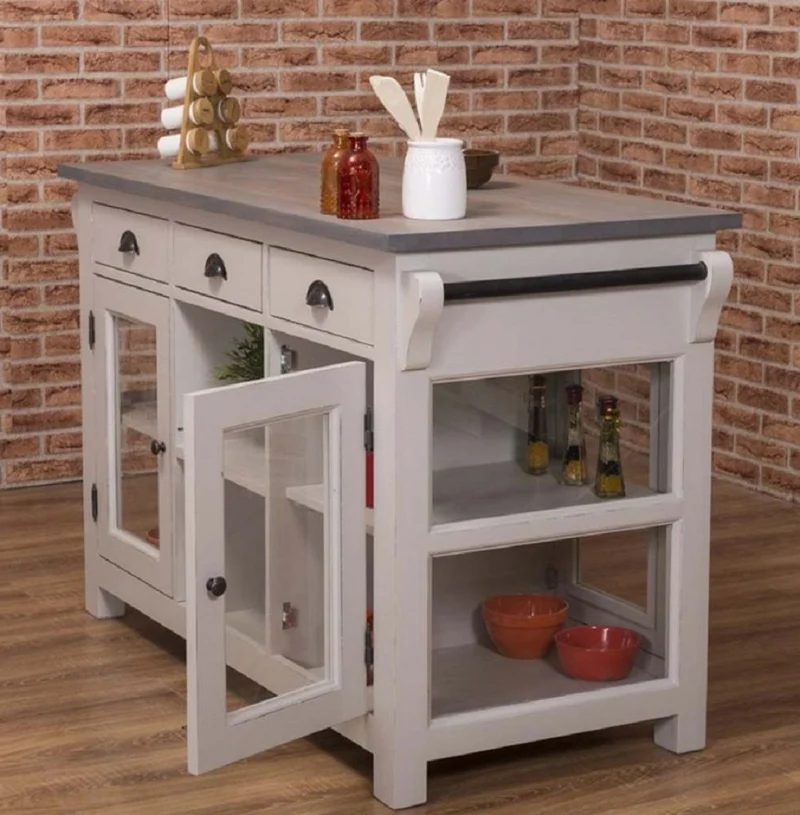 Casa Padrino Landhausstil Kücheninsel Grau 135 x 65 x H. 90 cm - Massivholz Küchenschrank - Landhausstil Massivholz Küchen Möbel - Massivholz Esszimmer Möbel im Landhausstil