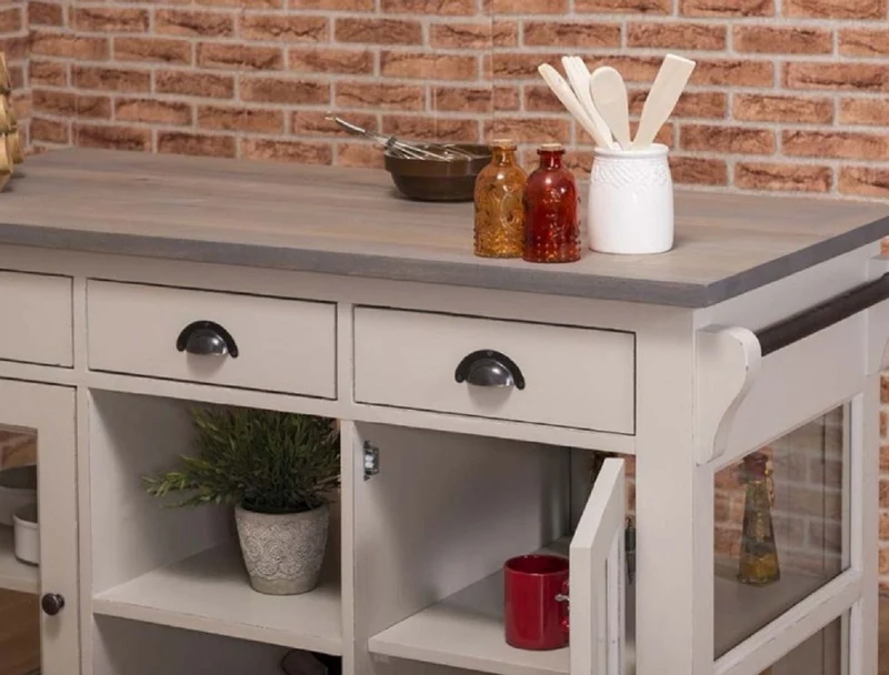 Casa Padrino Landhausstil Kücheninsel Grau 135 x 65 x H. 90 cm - Massivholz Küchenschrank - Landhausstil Massivholz Küchen Möbel - Massivholz Esszimmer Möbel im Landhausstil