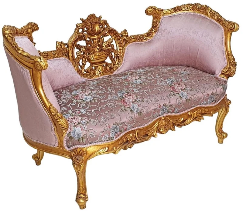 Casa Padrino Barock Sofa Rosa / Mehrfarbig / Gold - Prunkvolles Wohnzimmer Sofa im Barockstil - Wohnzimmer Möbel im Barockstil - Barock Möbel - Barock Einrichtung