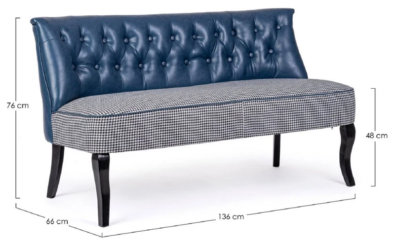 Casa Padrino Luxus Chesterfield Kunstleder Sofa Blau / Weiß / Schwarz 136 x 66 x H. 76 cm - Wohnzimmer Sofa - Wohnzimmer Möbel - Chesterfield Möbel - Luxus Möbel - Luxus Einrichtung