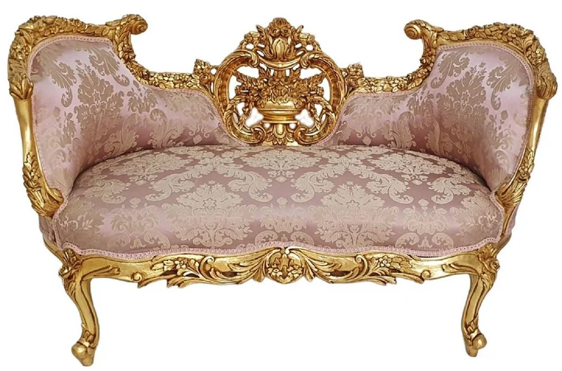 Casa Padrino Barock Sofa Rosa / Gold - Prunkvolles Wohnzimmer Sofa im Barockstil - Wohnzimmer Möbel im Barockstil - Barock Möbel - Barock Einrichtung
