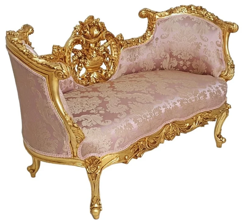 Casa Padrino Barock Sofa Rosa / Gold - Prunkvolles Wohnzimmer Sofa im Barockstil - Wohnzimmer Möbel im Barockstil - Barock Möbel - Barock Einrichtung