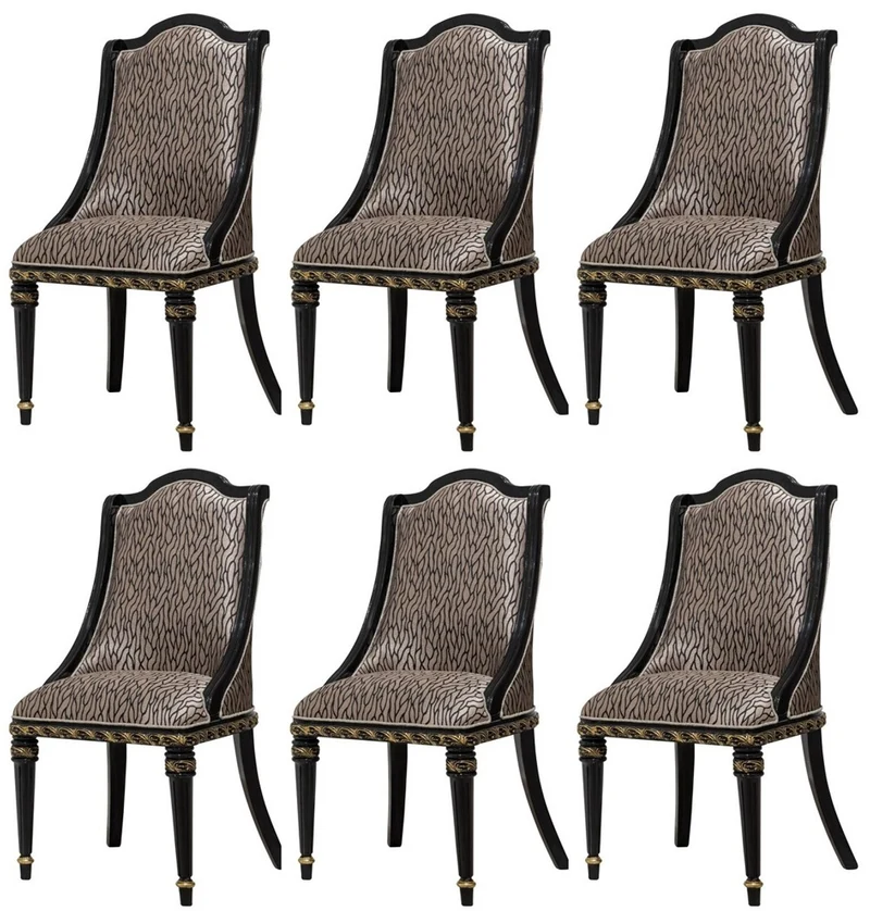 Casa Padrino Luxus Barock Esszimmerstuhl 6er Set Gold / Schwarz / Gold - Barockstil Küchenstühle mit Muster - Luxus Esszimmer Möbel im Barockstil - Barock Esszimmer Möbel - Barock Einrichtung