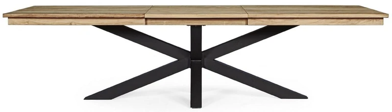 Casa Padrino Luxus Gartentisch Naturfarben / Schwarz 220-300 x 100 x H. 78 cm - Ausziehbarer Garten Esstisch mit Teakholz Tischplatte und Aluminium Beinen - Luxus Garten & Terrassen Möbel