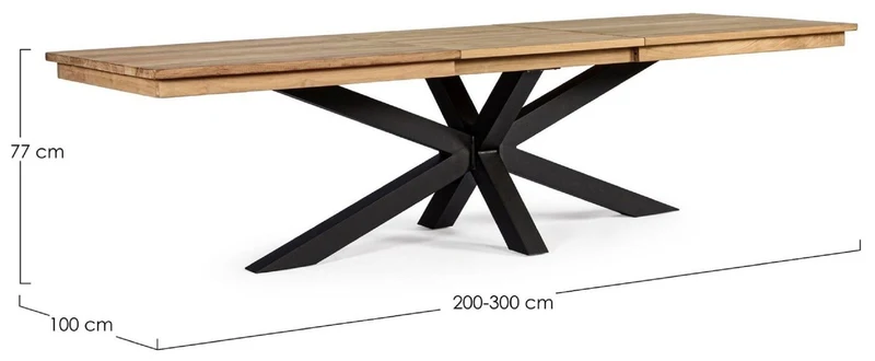 Casa Padrino Luxus Gartentisch Naturfarben / Schwarz 220-300 x 100 x H. 78 cm - Ausziehbarer Garten Esstisch mit Teakholz Tischplatte und Aluminium Beinen - Luxus Garten & Terrassen Möbel