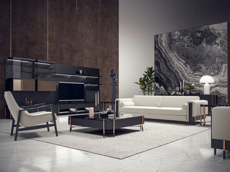 Casa Padrino Luxus Sofa Cremeweiß / Matt Schwarz / Kupfer 220 x 107 x H. 78 cm - Wohnzimmer Sofa - Hotel Sofa - Wohnzimmer Möbel - Hotel Möbel - Luxus Möbel - Luxus Einrichtung