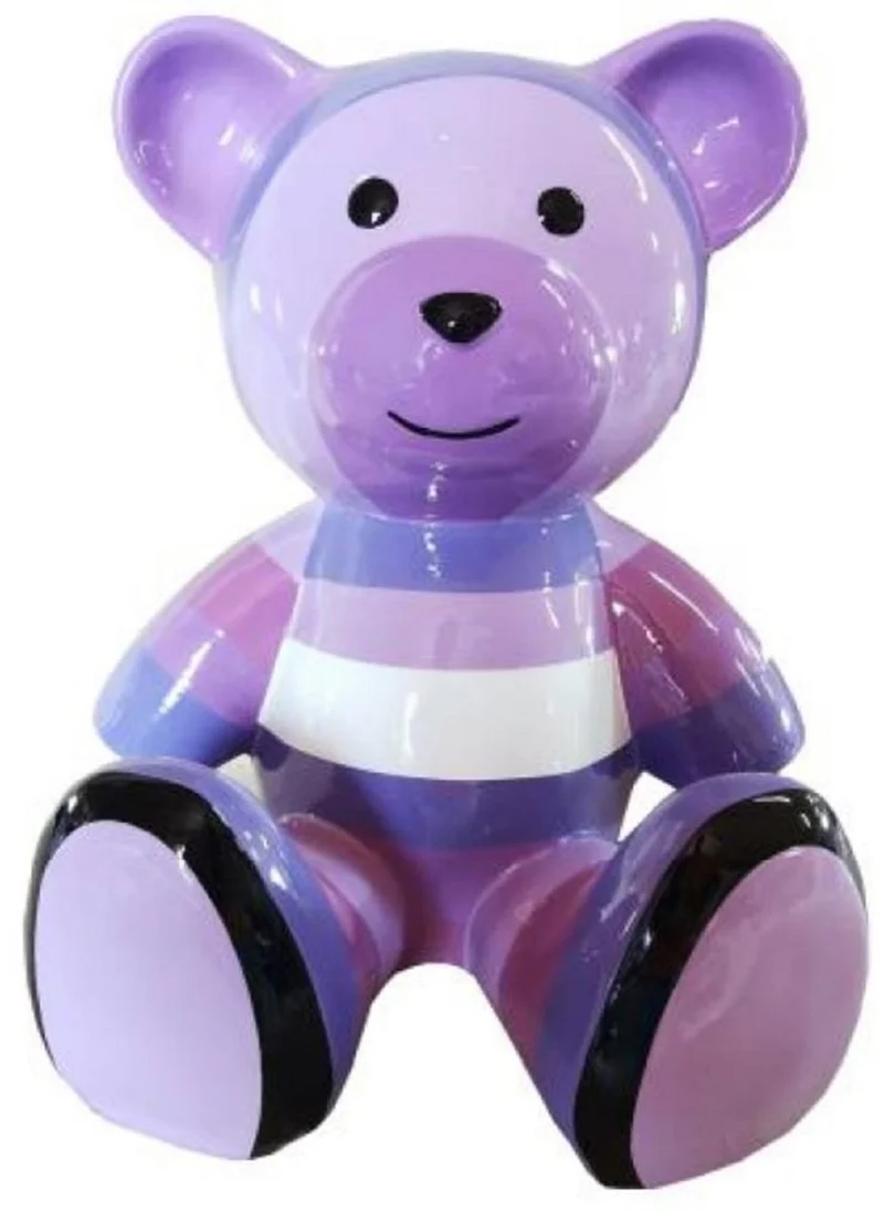 Casa Padrino Luxus Designer Dekofigur Teddybär Lila / Mehrfarbig 33 x H. 37 cm - Wohnzimmer Deko Figur - Luxus Deko Figur - Designer Deko Figur - Luxus Accessoires