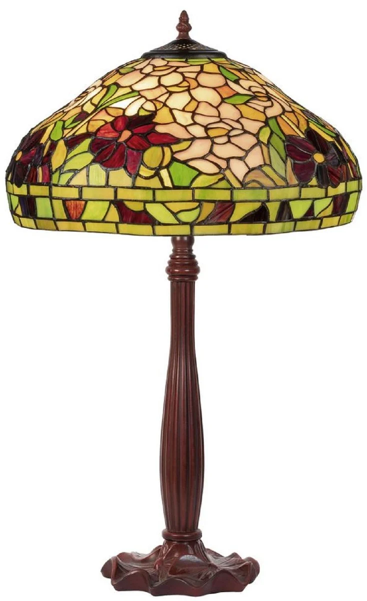 Casa Padrino Luxus Tiffany Tischleuchte Mehrfarbig Ø 40 x H. 64 cm - Tiffany Schreibtischleuchte - Runde Wohnzimmer Deko Leuchte - Scheibtisch Deko Leuchte - Luxus Tiffany Leuchten