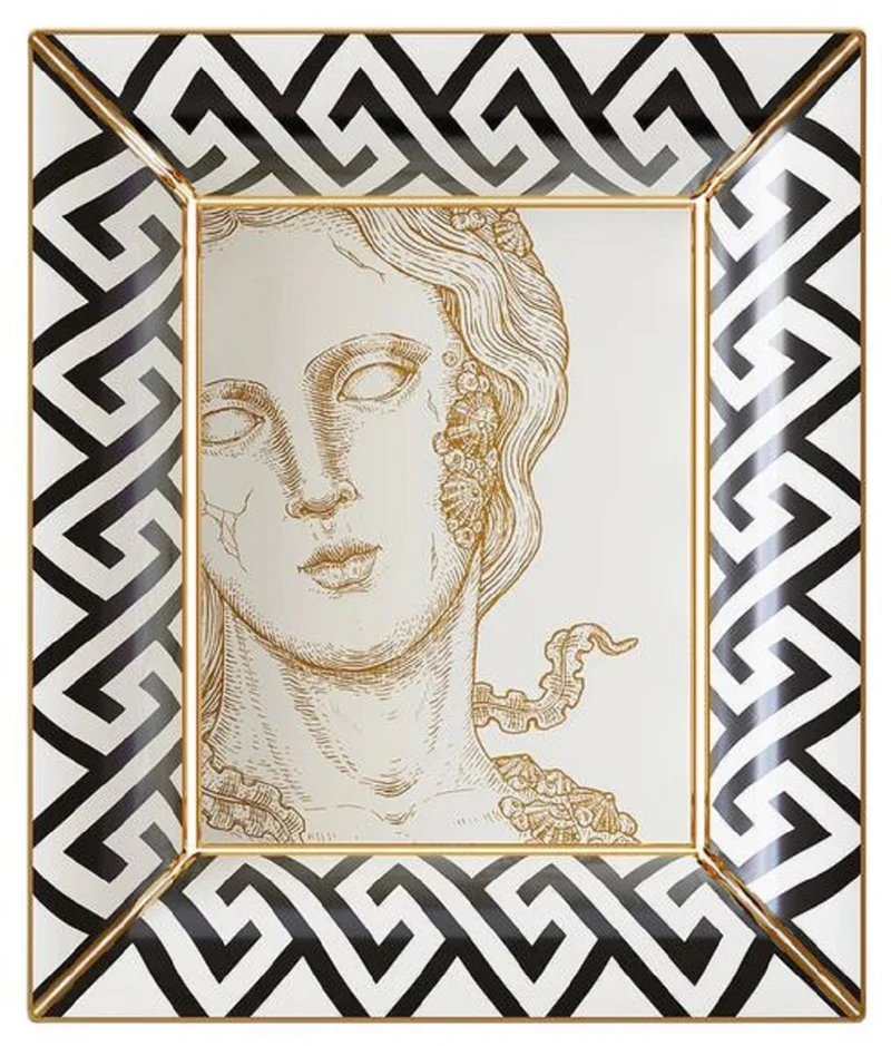 Casa Padrino Luxus Deko Schale Göttin Weiß / Schwarz / Gold 20,5 x 17,5 x H. 13,5 cm - Handbemalte Porzellan Schale - Luxus Qualität - Made in Italy