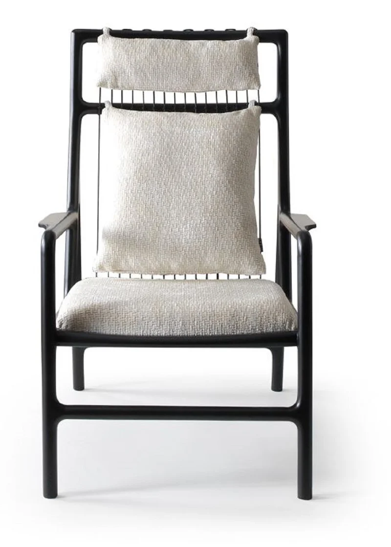 Casa Padrino Luxus Sessel Cremeweiß / Matt Schwarz 69 x 92 x H. 107 cm - Wohnzimmer Sessel - Hotel Sessel - Wohnzimmer Möbel - Hotel Möbel - Luxus Möbel - Luxus Einrichtung