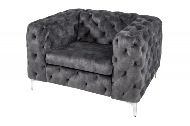 Casa Padrino Chesterfield Samt Sessel Grau / Silber - Moderner Wohnzimmer Sessel - Chesterfield Möbel