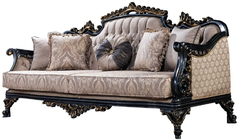 Casa Padrino Luxus Barock Wohnzimmer Set Grau / Blau / Gold - 2 Barock Sofas & 2 Barock Sessel & 1 Barock Couchtisch - Luxus Wohnzimmer Möbel im Barockstil - Barock Möbel - Edel & Prunkvoll