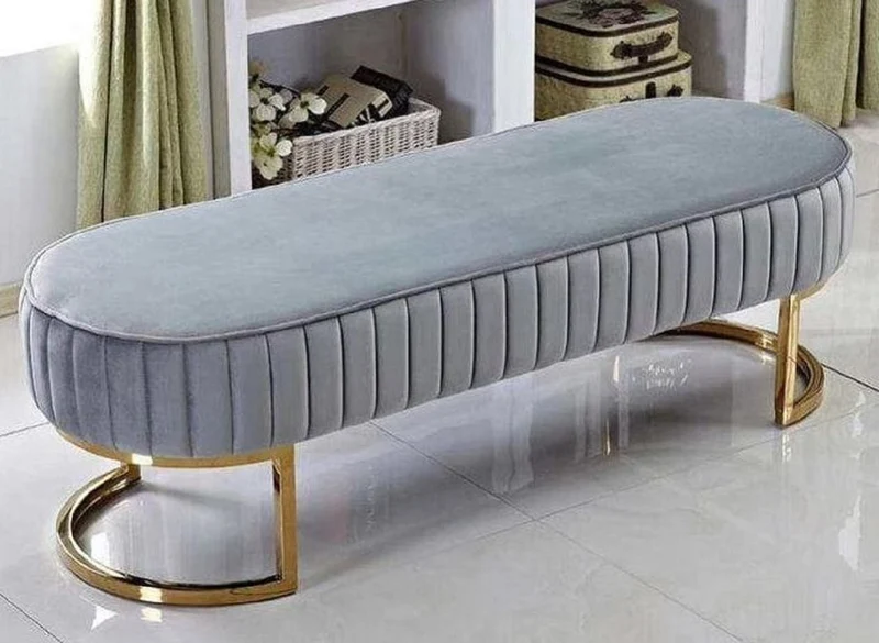 Casa Padrino Luxus Sitzbank Grau / Gold 120 x 50 x H. 50 cm - Gepolsterte Wohnzimmer Bank - Schlafzimmer Bank - Wohnzimmer Möbel - Schlafzimmer Möbel - Luxus Möbel - Luxus Einrichtung