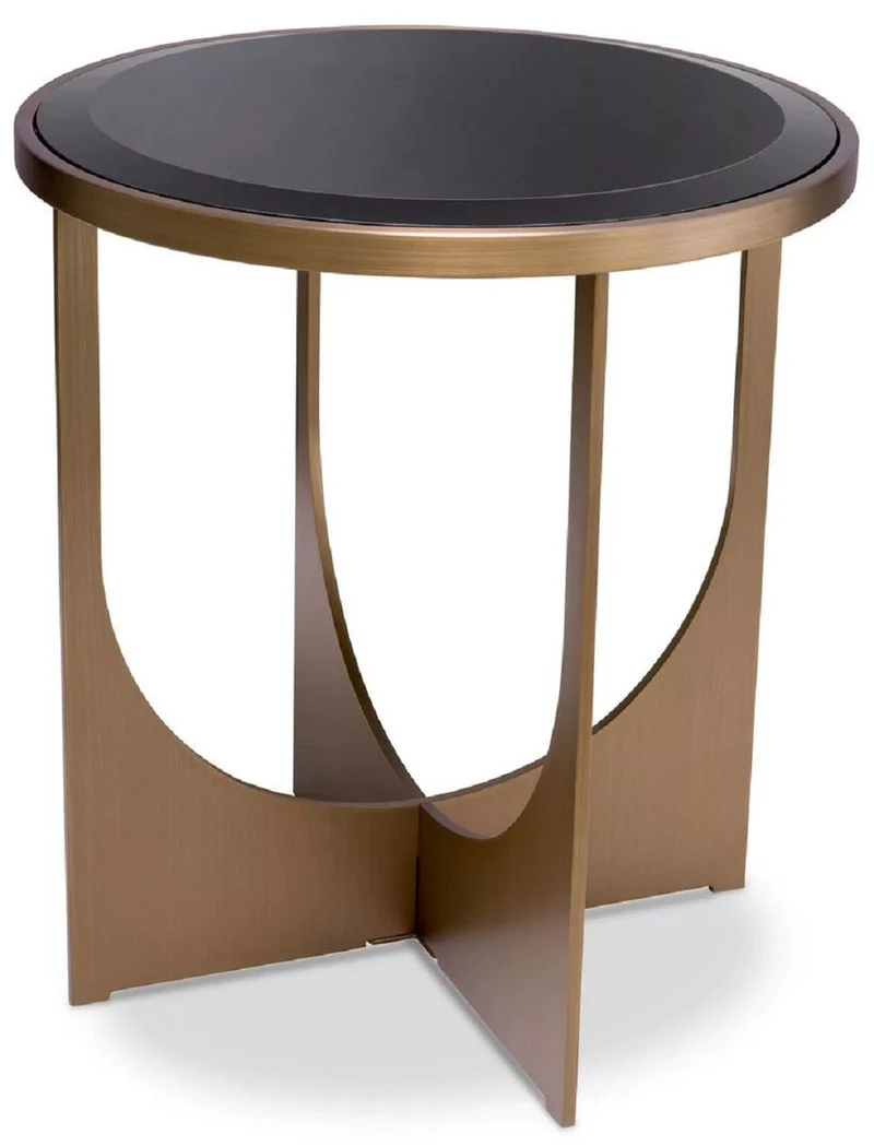 Casa Padrino Luxus Beistelltisch Messing / Schwarz Ø 40,5 x H. 44,5 cm - Runder Edelstahl Tisch mit Glasplatte - Luxus Möbel - Wohnzimmer Möbel - Luxus Einrichtung - Wohnzimmer Einrichtung